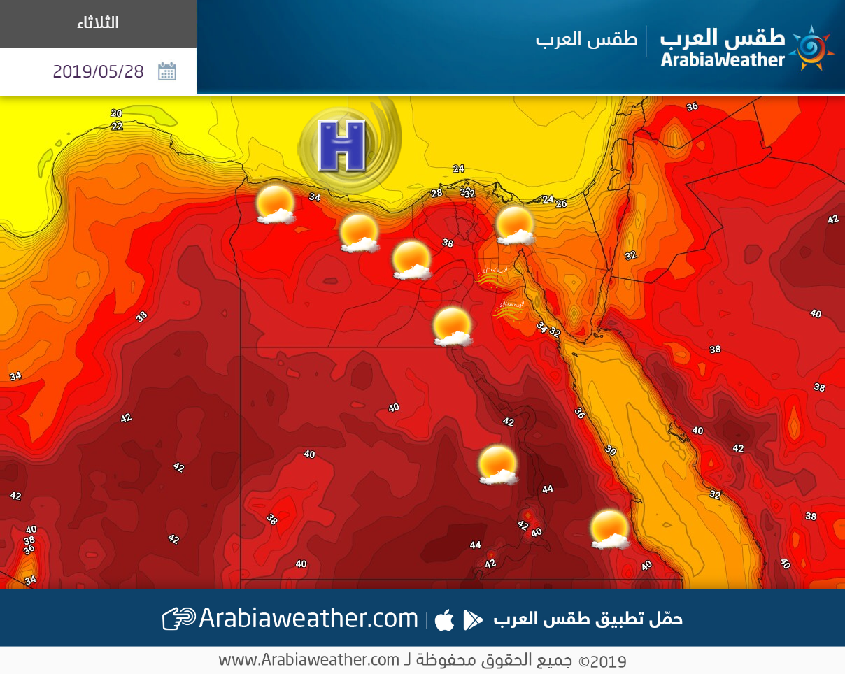 الثلاثاء   ارتفاع أخر على درجات الحرارة مع استمرار الطقس مستقر على مصر   طقس العرب